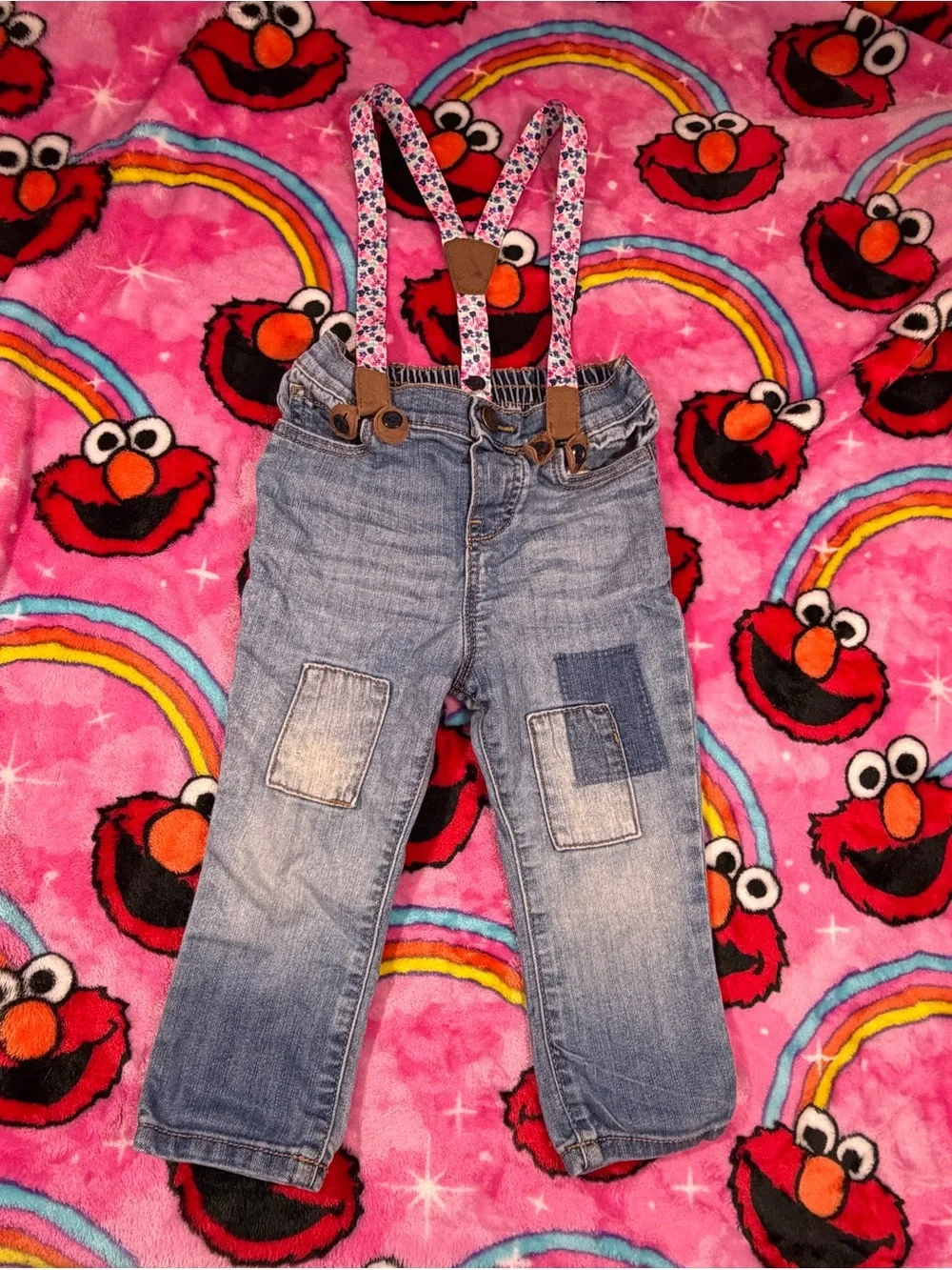 OshKosh B'gosh 24M Patchwork Denim Overalls with Floral Suspenders